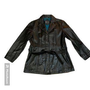 Black Leather Belted Jacket